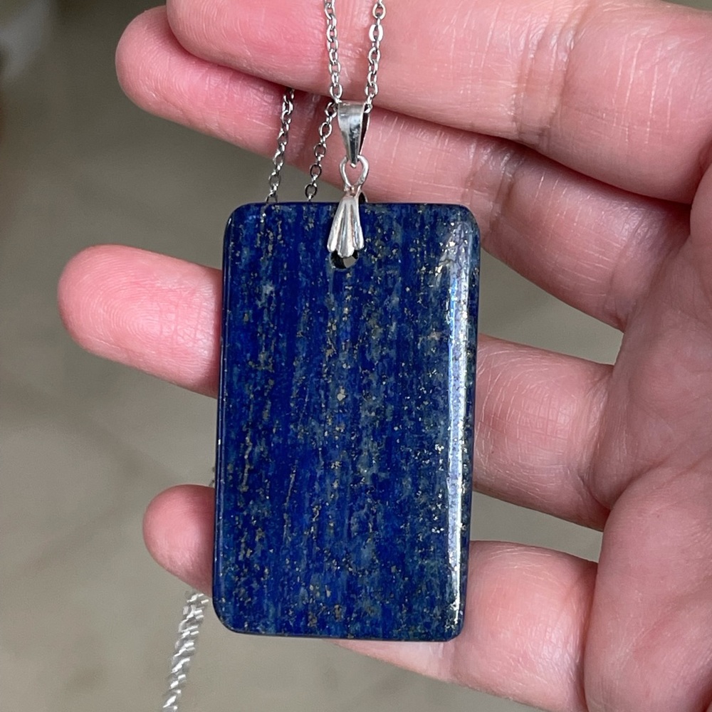 Natural lapis lazuli sterling silver pendant and chain